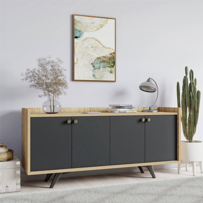 Hanah Home Consola 150x75x40 cm Antracita y Roble Fabricada en Tablero de Partículas